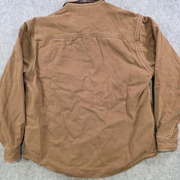 VTG LL Bean Shirt Jacket Mens Small? Brown Canvas Plaid Flannel Lined Workwear - Picture 11 of 12